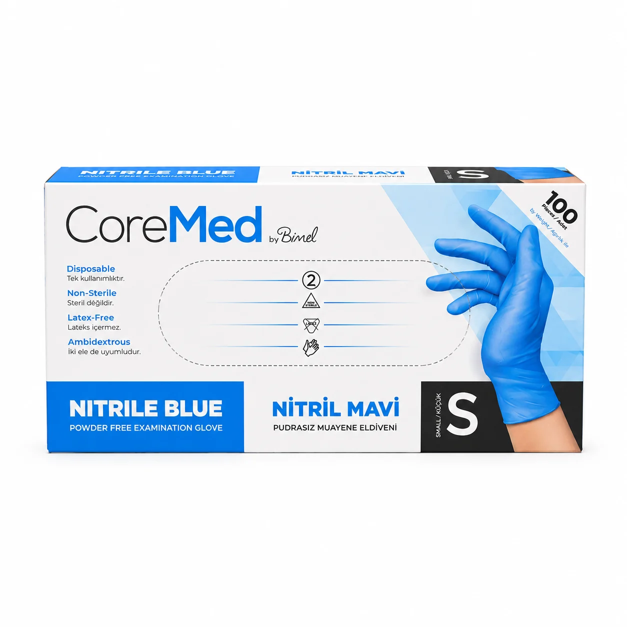 CoreMed Nitril Muayene Eldiveni Mavi - S Beden(1 Koli 20 Kutu) - Eldiven